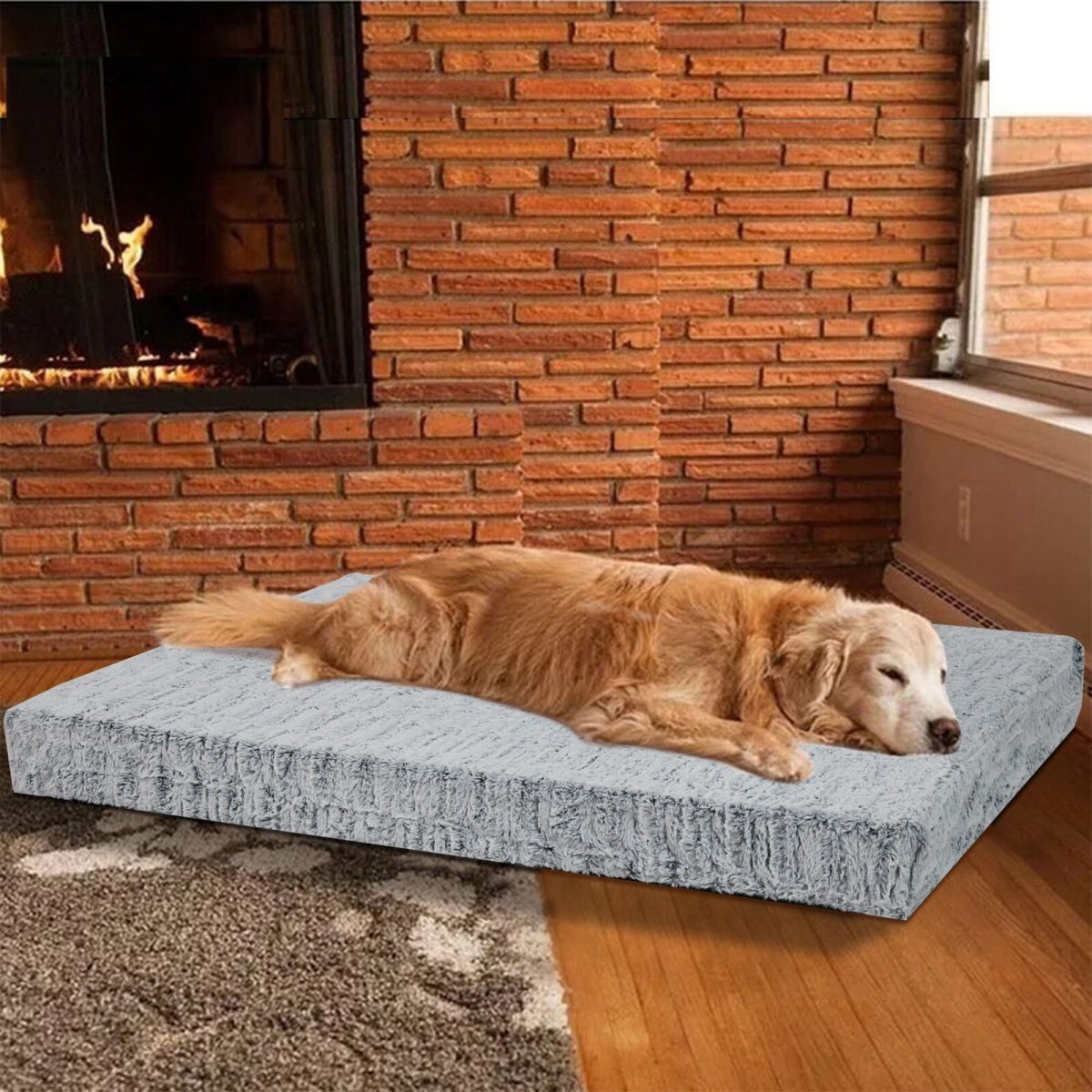 Orthopedic Short Plush Waterproof Large Dog Bed Washable Pet Kennel Foam Mattress Mat